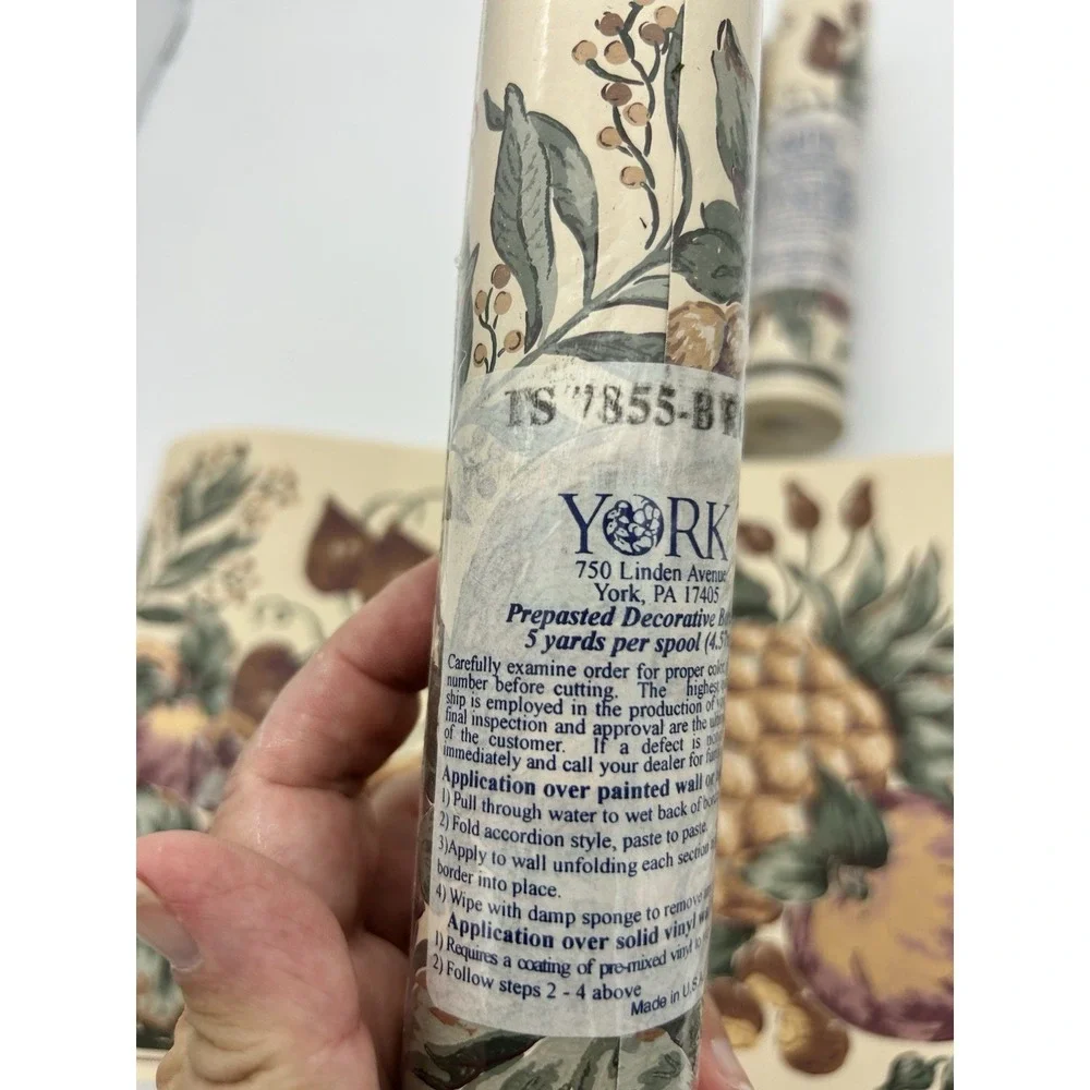 York VTG wallpaper border fruits 3 Rolls Pineapple apples pear floral 15 Yards